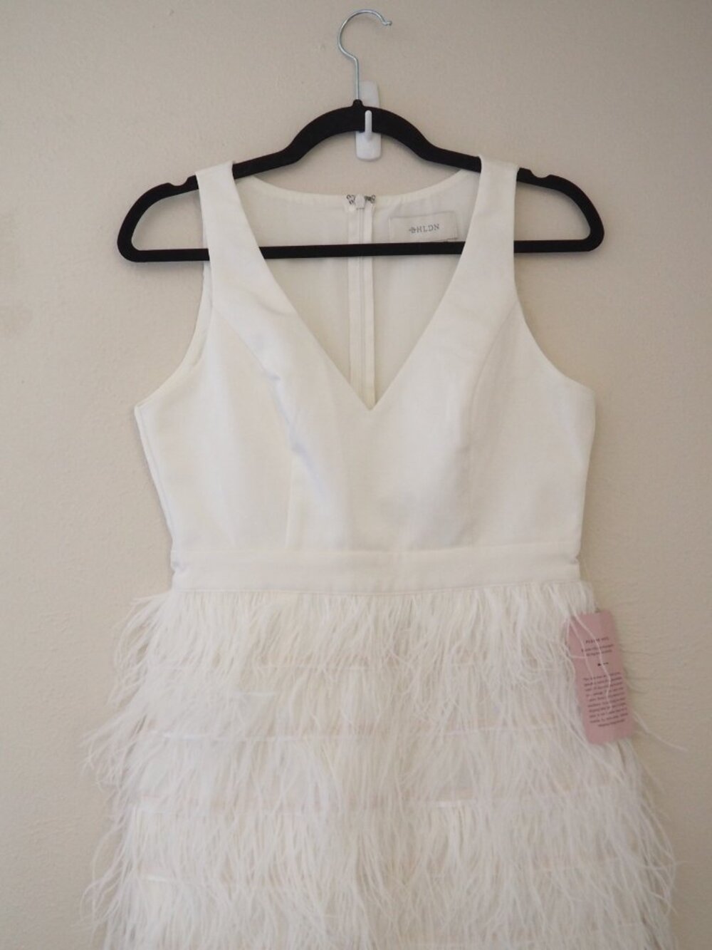 NWT BHLDN Anthropologie White Anthem Feather Trim Sleeveless Mini Dress sz M - Picture 4 of 10